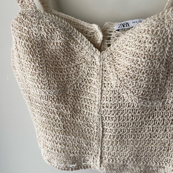 Zara Crochet Cropped Top Cream Medium - Picture 2 of 5